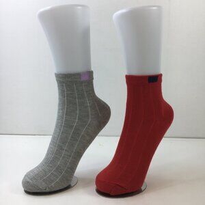 Womens Crew Socks Set 2 Solid Ribbed Textured Gray Red